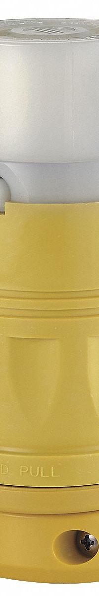 LEVITON Locking Connector: Non-NEMA, Yellow, 125V AC, 50 A Current Rating, 3 Poles, 4 Wires (MPN 6364CR). Key specifications — Brand: LEVITON.