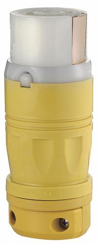LEVITON Locking Connector: Non-NEMA, Yellow, 125V AC, 50 A Current Rating, 3 Poles, 4 Wires (MPN 6364CR). Key specifications — Brand: LEVITON.