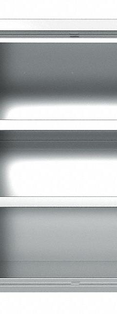 JAMCO Storage Cabinet: 36 in x 24 in x 37 in, Paddle Handle & Keyed, 18 ga Panel Thick, Shelves (MPN KE236). Key specifications — Cabinet Color: Gray; Method of Construction: Welded; Assembled: Assembled; Mobility: Stationary; Adjustable Shelves: Adjustable; Cabinet Finish: Polished; Cabinet Material: Stainless Steel; Brand: JAMCO.