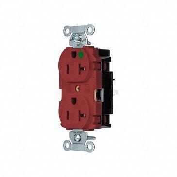 HUBBELL Receptacle: Hospital Grade, Duplex, 5-20R, Red, 125V AC, 20 A - General Purpose Receptacles