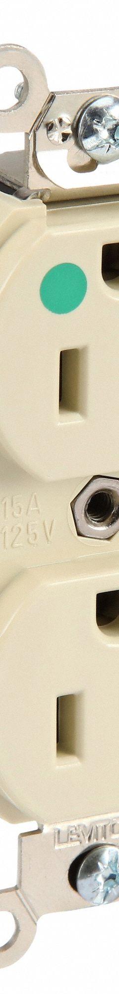 LEVITON Receptacle: Hospital Grade Fed. Spec., Duplex, 5-15R, Ivory, 125V AC, 15 A, 2 Pole / 3 Wire (MPN 8200-I)