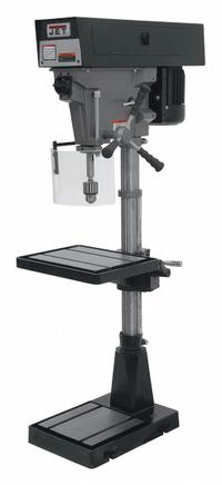 JET Floor Drill Press: Belt Drive, Variable Speed, 375 RPM – 5,000 RPM, 115/230V AC /Single-Phase (MPN 354500). Key specifications — attr22849: 400 to 5,000 RPM; attr22858: 115/230V AC; attr73523: Drilling; attr22856: Belt; attr73570: Single-Phase; attr22850: 15 in; attr22846: 1 hp; attr22840: 14 A.