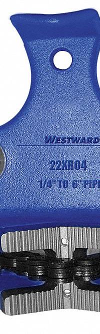 WESTWARD Bench Chain Vise: 0.25 in – 6 in Pipe Size Range, 4 1/2 in Max Ht, 3 1/2 in Min Ht, Metal (MPN 22XR04). Key specifications — attr511105: Pipe Rest; attr511107: Metal; attr473852: WESTWARD.