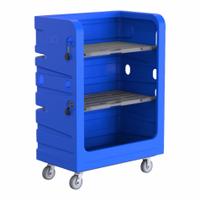 R&B WIRE PRODUCTS INC. Cube Truck: 48 in L x 29 in W x 69 in H, (2) Rigid/(2) Swivel, Blue, Rubber (MPN 749B-PS). Key specifications — Manufacturer Part Number: 749B-PS; Brand: R&B WIRE PRODUCTS INC.; Caster/Wheel Configuration: (2) Swivel; Color: Blue.