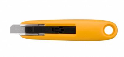OLFA Safety Knife: 4 1/2 in Overall Lg, Plain, 1 in Overall Wd, Plastic, Yellow - Automatic Retracting Utility Knives
