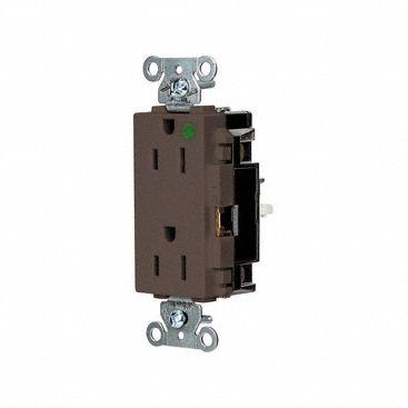 HUBBELL Receptacle: Hospital Grade, Decorator Duplex, 5-15R, Brown, 125V AC, 15 A - General Purpose Receptacles