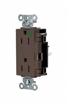 HUBBELL Receptacle: Hospital Grade, Decorator Duplex, 5-15R, Brown, 125V AC, 15 A, 2 Pole / 3 Wire (MPN HBL2172ST)