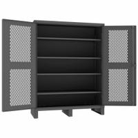 DURHAM MFG Storage Cabinet: 60 in x 24 in x 78 in, 4 Adj Shelves, Swing Handle & Padlock Hasp, Legs (MPN HDCV246078-4S95). Key specifications — Brand: DURHAM MFG; Body Panel Type: Ventilated; Base Type: Legs; Cabinet Color: Gray; Frame Assembled: Assembled.