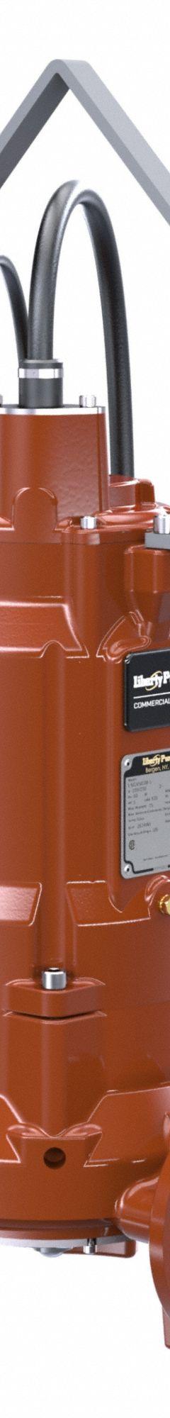 LIBERTY PUMPS Grinder Pump: Vertical, Three Phase, 5 hp, 230V AC, 115 gpm @ 10' of Head, 2 in FNPT (MPN LSGH503MV-3). Key specifications — Rated Voltage: 230V AC; Discharge Orientation: Vertical; Hazardous Location Class: Not Rated; Volute Material: Cast Iron; Brand: LIBERTY PUMPS.