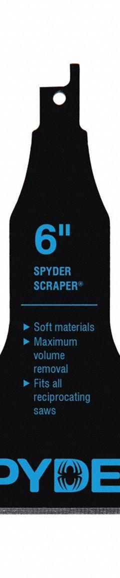 SPYDER Reciprocating Saw Scraper Attachment 6-Inch: Reciprocating Saw Compatible, Alloy Steel (MPN 00321). Key specifications — attr1170545: Alloy Steel; attr1179906: Reciprocating Saw; attr1179907: Reciprocating Blade; attr1190188: Spyder Scraper™; attr1170553: SPYDER.
