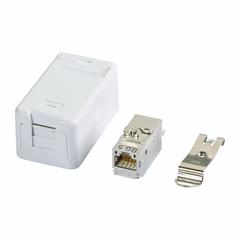 METZ CONNECT RJ45 Keystone: Rail, GD-Zn (Zinc Die-Cast), IDC Connection x RJ45, 180° Mounting Angle (MPN 130B21D1APL-E). Key specifications — Housing Material: GD-Zn (Zinc Die-Cast); Includes Connector: Equipped; Mounting Type: Rail; Product Type: Extension Box; Connector Color: White; Connection Type: IDC Connection x RJ45.