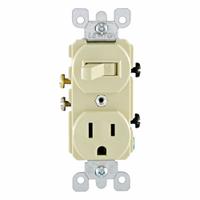 Combination Switch/Outlet: Toggle Switch, 5-15R, Ivory, 120V AC, 15 A (MPN 5225-I). Key specifications — Brand: LEVITON.