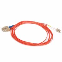 MONOPRICE Fiber Optic Patch Cord: Multi-Mode, 3 m Lg, LC End 1, SC End 2, Orange, PVC, 2 Fiber Count (MPN 2628). Key specifications — Fire Rating: Riser; Jacket Material: PVC; Number of Fibers: Duplex; Brand: MONOPRICE; _Fiber Optic Cable Style: 62.5/125µ OM1.