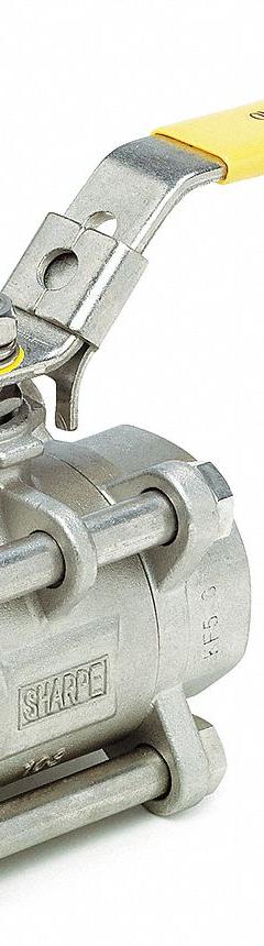 SHARPE Manual Two-Way Ball Valve: 3/8 in, 316 Stainless Steel, Straight Valve Body, Socket x Socket (MPN 4351002480). Key specifications — Seat Material: Polymer; Brand: SHARPE; Handle: Locking Lever.