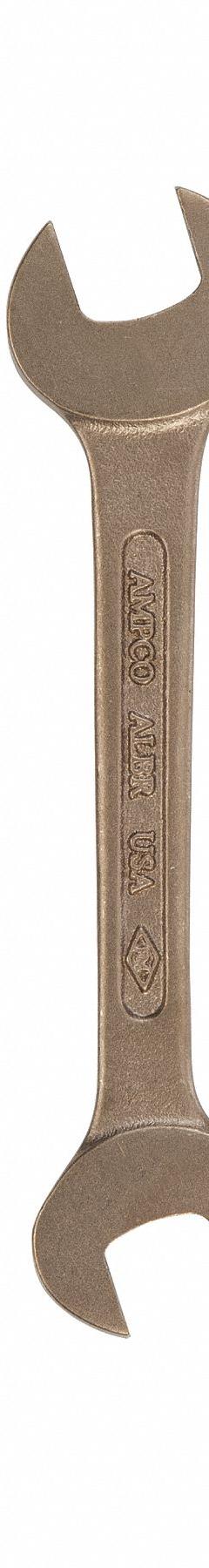 AMPCO Open End Wrench: Aluminum Bronze, Natural, 1 1/2 in_1 5/16 in Head Size, 14 3/8 in Overall Lg (MPN WO-1-5/16X1-1/2). Key specifications — attr309776: No; attr309781: Natural; attr309780: Aluminum Bronze; attr324939: AMPCO.