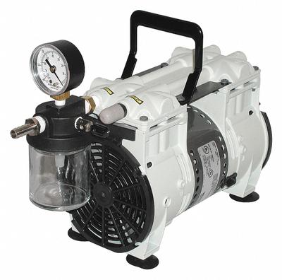 WELCH Piston Vacuum Pump: 0.333 hp, 1 Phase, 115V AC, 29.8 in Hg Max Vacuum, 2.3 cfm - Rocking Piston High Flow Compressor/Vacuum Pumps