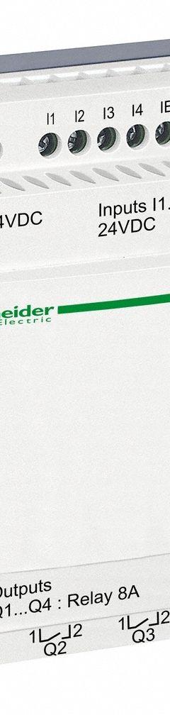 SCHNEIDER ELECTRIC Compact Smart Relay: (8) Resistive, (4) Relay, 24V AC : 24V DC (MPN SR2E121BD). Key specifications — Brand: SCHNEIDER; Clock Included: Clock Included; Number and Type of Inputs: (8) Resistive; Number and Type of Outputs: (4) Relay.