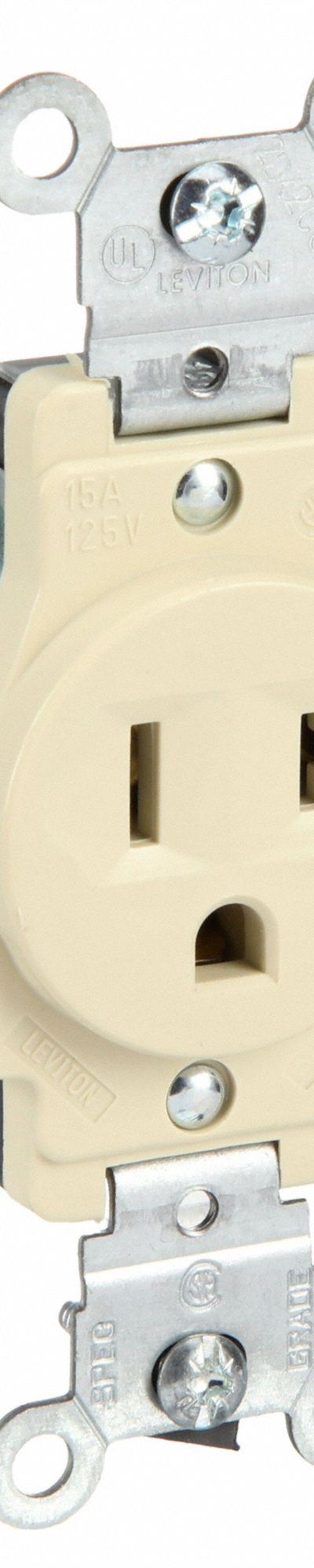 LEVITON Receptacle: Single, 5-15, Ivory, 125V AC, 15 A, 2 Pole / 3 Wire (MPN 5015-I) - General Purpose Receptacles