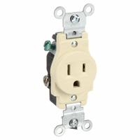 LEVITON Receptacle: Single, 5-15, Ivory, 125V AC, 15 A, 2 Pole / 3 Wire (MPN 5015-I)