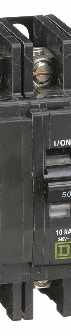 SQUARE D Miniature Circuit Breaker: 50 A, 120/240V AC, Three Phase, 10kA at 120/240V AC, 3 Poles (MPN QOU350). Key specifications — Phase: Three; Amps: 50 A; AC Voltage Rating: 120/240V AC; Max. AIR Rating: 10kA at 120/240V AC; For Use With: Heating; Brand: SQUARE D.