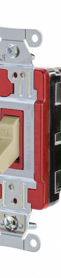 HUBBELL Wall Switch: Toggle Switch, Single Pole, Maintained, Ivory, 120/277V AC, 20 A (MPN HBL1221STI). Key specifications — Illuminated: No; Voltage Rating: 120/277V AC.