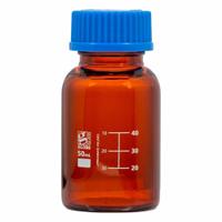 GLOBE SCIENTIFIC Media Bottle: 50 mL, Screw-On, 32 mm, 87 mm, Amber, Closure Included, ASTM (MPN 8110050). Key specifications — Closure Type: Screw-On; Mouth Size: Wide; Screw Closure Size: 32 mm; Brand: GLOBE SCIENTIFIC; Body Color: Amber.