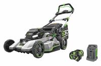 EGO Battery-Powered Lawn Mower Kit: Self-Propelled, 21 in Cutting Wd, Variable Speed Settings, 56 V (MPN LM2135SP). Key specifications — Run Time: 60 min; Battery Platform: 56V ARC Lithium™; Deck Material: Polycarbonate; Brand: EGO; Speed Settings: Variable; Filter - Kit Contents: Battery Included; Power Source: Battery-Powered.