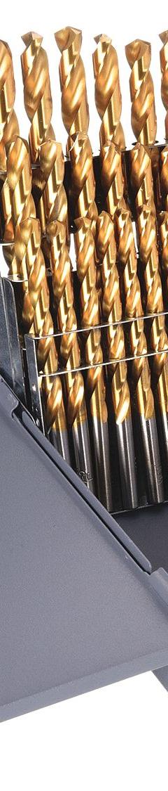 CHICAGO-LATROBE Jobber Length Drill Bit Set: 26 Pc, A to Z, 135° Split Point, TiN-Coated HSS (MPN 41801). Key specifications — attr1236168: Metal Index; attr1236199: NAS 907 Type B.