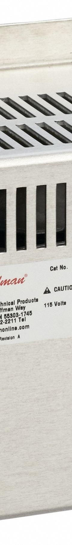 HOFFMAN Enclosure Heater: Fan Forced, 200 W Watt, Single Phase, 115V AC, Thermostat Included (MPN DAH2001A). Key specifications — Heater Type: Fan Forced; Includes Thermostat: Thermostat Included; Brand: HOFFMAN; Operating Voltage: 115V AC; Phase: Single.