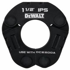 DEWALT Press Jaw: 1 1/2 in Pipe, Carbon Steel, Extended/Std Tool Types (MPN DCE203112). Key specifications — attr518773: Rings; attr537224: 1-1/2 in; attr518762: Carbon Steel; attr518771: Galvanized Steel; attr518761: Elkhart PowerPress; attr518760: DEWALT.