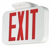 Exit Sign: Emergency Battery Backup, LED, White, Red, 1 or 2 Faces, Ceiling, Nickel Cadmium (MPN CERRC). Key specifications — Voltage: 120/277 V AC; Directional Indicators: Universal Field Selectable Chevrons; Text Color: Red; Brand: COMPASS; Emergency Battery Backup: Yes; Housing Color: White; Lighting Technology: LED; Remote Capable: Yes.