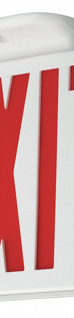 Exit Sign: Emergency Battery Backup, LED, White, Red, 1 or 2 Faces, Ceiling, Nickel Cadmium (MPN CERRC). Key specifications — Voltage: 120/277 V AC; Directional Indicators: Universal Field Selectable Chevrons; Text Color: Red; Brand: COMPASS; Emergency Battery Backup: Yes; Housing Color: White; Lighting Technology: LED; Remote Capable: Yes.