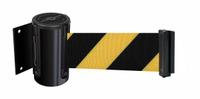 TENSABARRIER Retractable Belt Barrier: Fixed Mounting Plate, 7 1/2 ft Belt Lg, Pattern, Black/Yellow (MPN 896-STD-33-STD-NO-D4X-C). Key specifications — Frame Color: Black; Brand: TENSABARRIER; Belt Color: Black/Yellow.