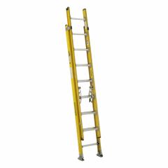 WERNER Extension Ladder: 16 ft Ladder Size, Fiberglass, 375 lb Load Capacity, 41 lb Wt, 2 Sections (MPN D7116-2). Key specifications — Color: Yellow; Brand: WERNER; Included Features: Mar-Resistant End Caps; Removable Fly: Removable.