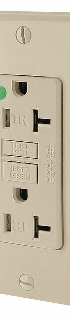 LEVITON GFI Receptacle: Hospital Grade Fed. Spec., Decorator Duplex, 5-20R, Ivory, GFCI, 125V AC (MPN GFTR2-HGI)