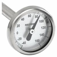 REOTEMP Dial Pocket Thermometer: -40°F to 160°F, +/- 1% Accuracy, 2 in Stem Lg, Fahrenheit (MPN QP02F23PS). Key specifications — Temperature Units: Fahrenheit; Accuracy: +/- 1%; Brand: REOTEMP.