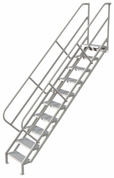 TRI-ARC Portable Stairs: 11.1 ft Overall Ht, Steel, 450 lb Load Capacity, Perforated - Steel Stairs
