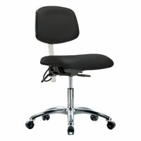 ESD/Cleanroom Chair: Vinyl, Armless, Ht Range 19 in to 24 in, 19 in Seat Wd, 18 in Seat Dp, 0 Glides (MPN BR-NECR-DHCH-CR-T1-A0-EC-ESDBLK). Key specifications — Foot Support: No; Back Tilt Backward: 13.5°; Back Tilt Forward: 10.5°; Base Material: Aluminum; Brand: APPROVED VENDOR; Product Type: Cleanroom Chair; Cleanroom Class: ISO 5; ESD-Safe: ESD-Safe.