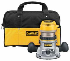 DEWALT Router: Mid-Size, Fixed Base, 2.25 hp, Variable Speed, 24,000 RPM, 1/4 in_1/2 in Collet (MPN DW618K). Key specifications — attr326433: Soft-Start; attr241172: Router; attr217717: 120V AC; attr217680: DEWALT.