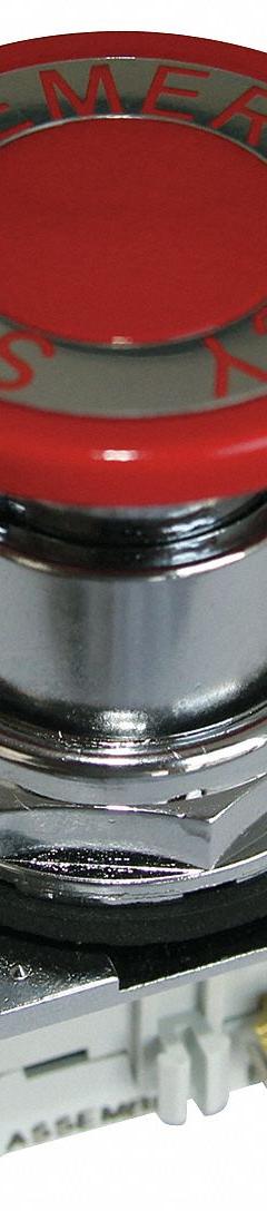 EATON Emergency Stop Push Button: Non-Illuminated, Mushroom Head Profile, Metallic, 30 mm, 1NO/1NC (MPN 10250T5B63-1X). Key specifications — Brand: EATON; Action: Maintained/Maintained; Series: 10250T; Push Button Material Type: Metallic.