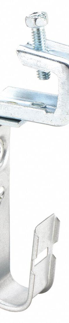 COOPER B-LINE J-Hook: Clamp-On with Locking Latch, 3/4 in Max. Bundle Dia., 30 lb Max. Load Capacity (MPN BCH12-C442). Key specifications — Material: Galvanized Steel; Mounting: 360° Horizontal Rotation; Includes Locking Latch: Yes; Color: Silver; Brand: COOPER B-LINE; Mounting Location: Beam; Mounting & Attachment (subhead): Clamp-On with Locking Latch.