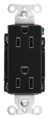 HUBBELL Receptacle: Decorator Duplex, 5-15, Black, 125V AC, 15 A, 2 Pole / 3 Wire (MPN DR15BLK)
