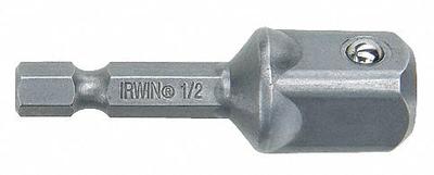 IRWIN Socket Adapter: 1/2 in Output Drive Size, Square, 2 in Overall Lg - 1/4" Drive Hand Socket Adapters