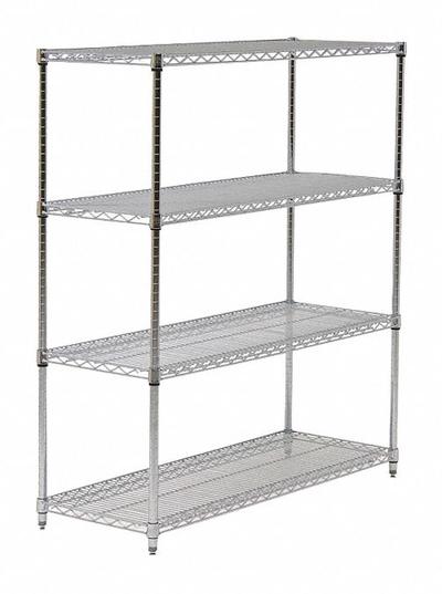 APPROVED VENDOR Wire Shelving Unit: Starter, 36 in x 24 in, 86 in Overall Ht, 4 Shelves - Stationary Wire Shelving for Dry Use
