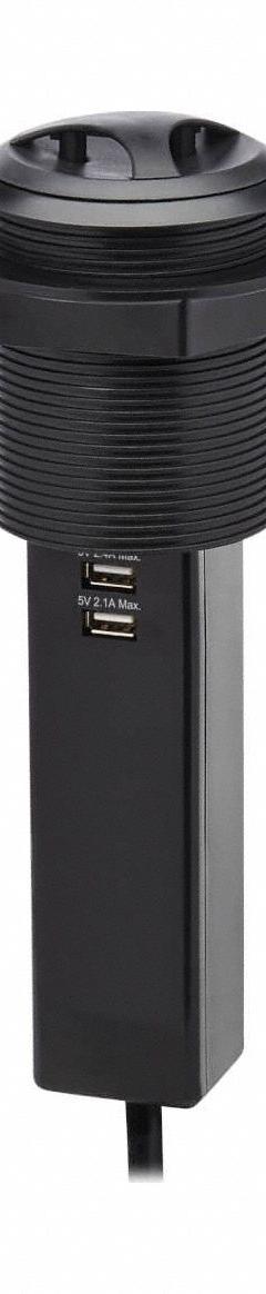 EATON TRIPP LITE Charging Dock: 2 Outlets, 6 ft Cord Lg, Black, 5-15R, 2.95 in Wd, Recessed Mounting (MPN PS22POPAM). Key specifications — Shape: Rectangular; Brand: EATON TRIPP LITE; USB Connectors Included: Type A; Mounting Style: Recessed.