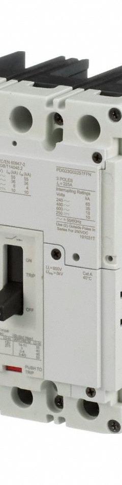 EATON Molded Case Circuit Breaker: 125 A Amps, 65kA at 480V AC, Fixed, ABC, Load Side Lug, Std (MPN PDG23M0125TFFL). Key specifications — Series: PD Series; Max. AIR Rating: 65kA at 480V AC; Instantaneous Trip: Fixed; Phase Connection: ABC; Terminal Connection: Load Side Lug; Frame Size: 2.