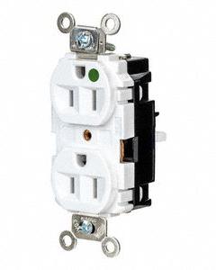HUBBELL Receptacle: Hospital Grade, Duplex, 5-15R, White, 125V AC, 15 A, 2 Pole / 3 Wire (MPN HBL8200STW)