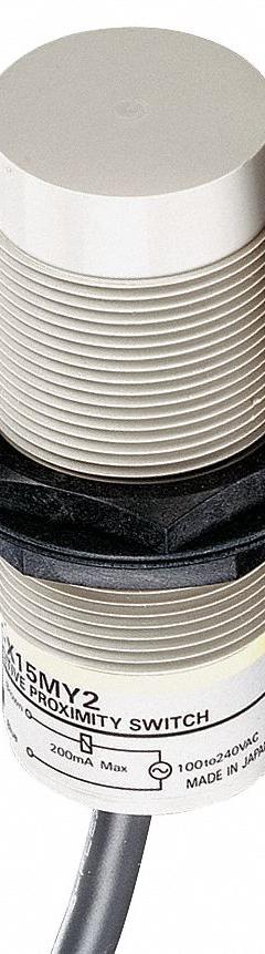 OMRON Capacitive Cylindrical Proximity Sensor: 18 mm Dia., Non-Terminated Cable, 3 Wires, NPN, NPN (MPN E2K-X8ME1). Key specifications — Brand: OMRON; AC Supply Voltage Rating: Not Rated; DC Supply Voltage Rating: 10-30V DC.