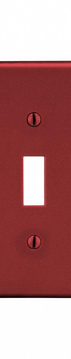 HUBBELL Wall Plate: Toggle, 3 Gang, Red, Midsize Size (MPN PJ3R). Key specifications — Brand: HUBBELL; Material: Polycarbonate.