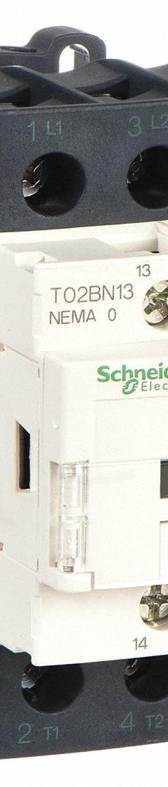 SCHNEIDER NEMA Magnetic Contactor: Non-Reversing, 3 Poles, NEMA Size 0, 18 A, 24V AC (MPN T02BN13B7). Key specifications — Brand: SCHNEIDER.